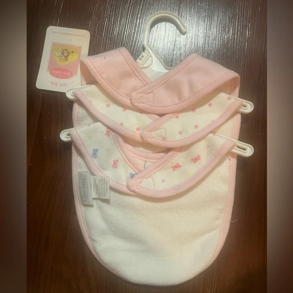 Bon Bebe Pink Butterfly Baby Bib Set One Size Cotton Blend